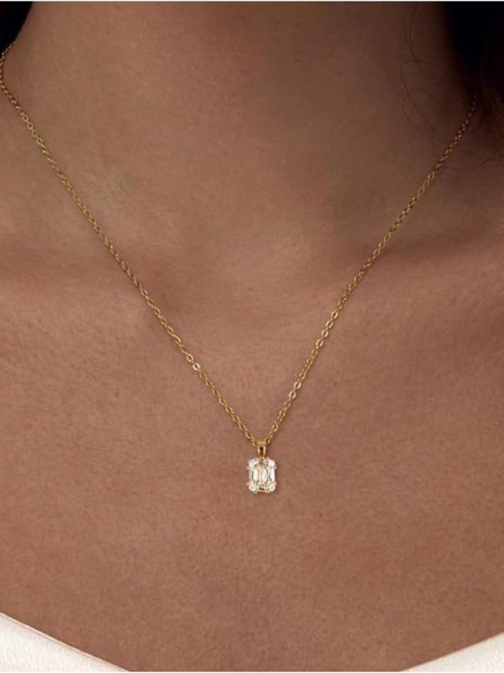 Anthropology 18K Gold Plated Diamond Pendant Minimalist Necklace